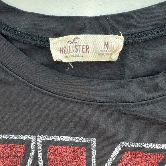 Hollister KISS Band American Flag Lips Graphic T Shirt Charcole Black Medium - Picture 3 of 7